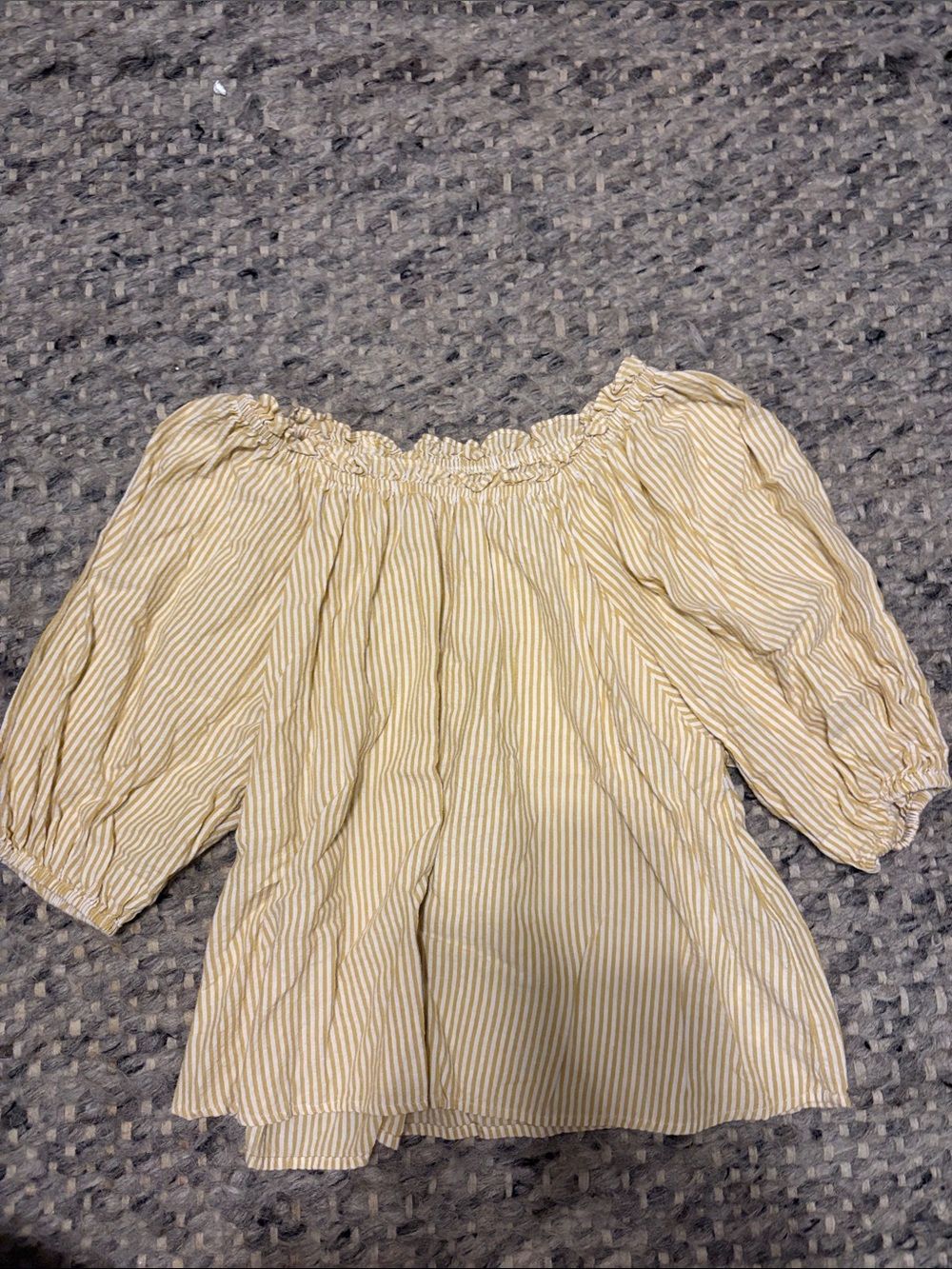 Velvet by Graham & Spencer Cream and Yellow Striped Off-Shoulder Peasant Top